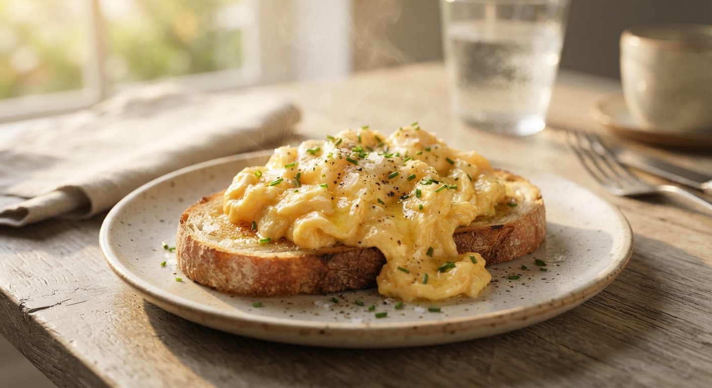 Soft Scrambled Eggs on Toast