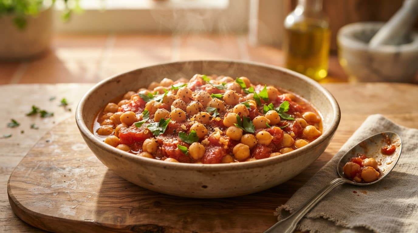 Braised Chickpeas with Tomatoes and Garlic