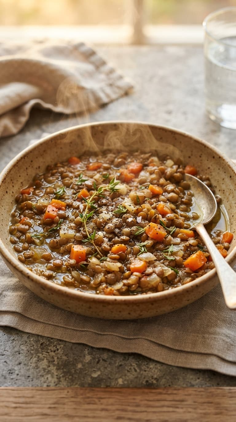 Braised French Green Lentils with Garlic and Thyme