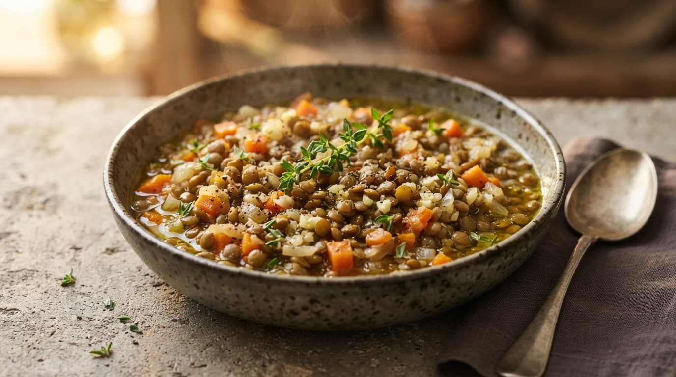 Braised French Green Lentils with Garlic and Thyme