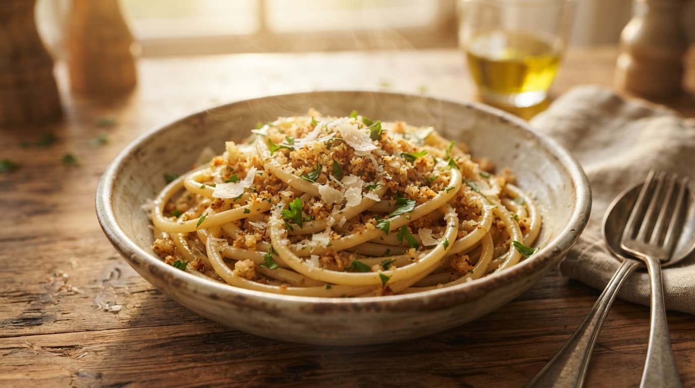 Bucatini with Toasted Breadcrumbs and Garlic