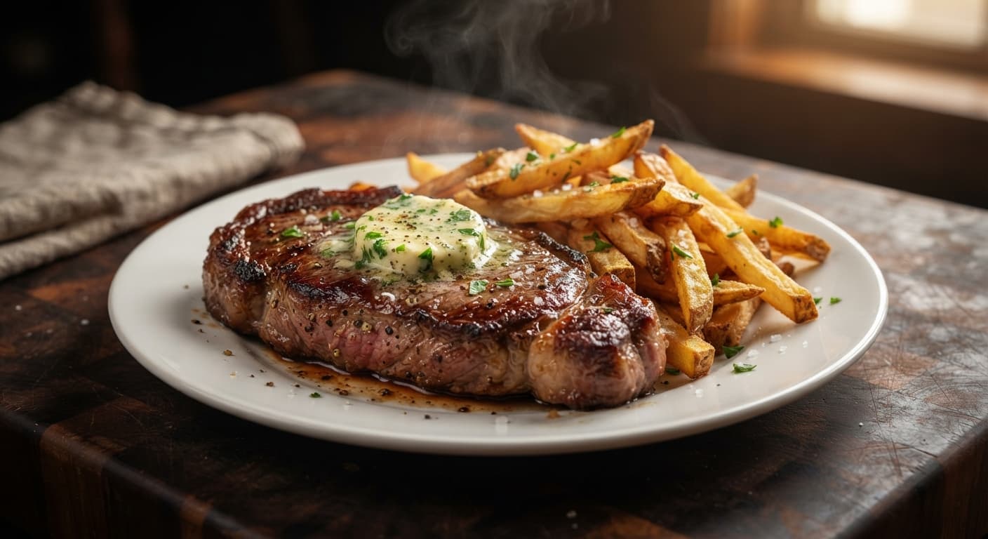 Classic Steak Frites with Garlic Herb Butter