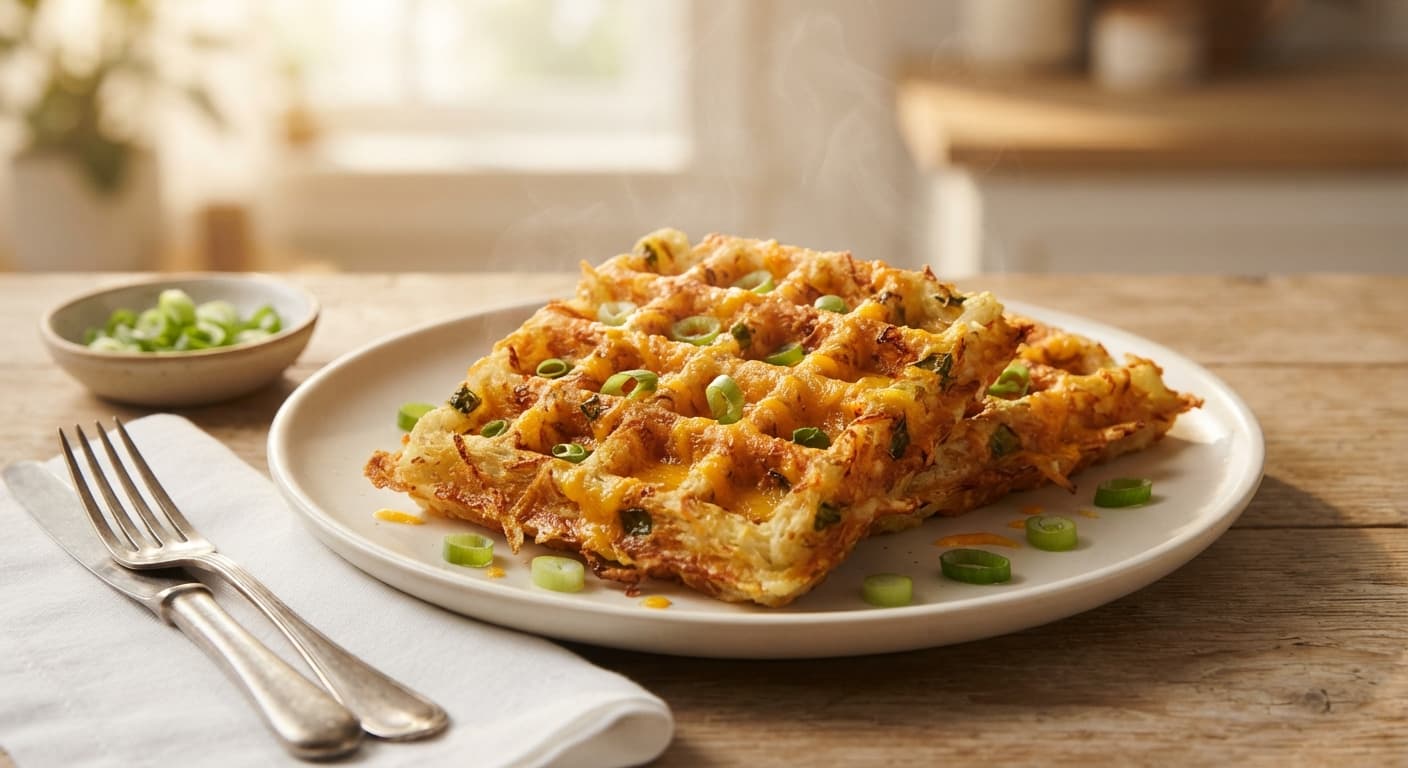 Crispy Cheddar and Scallion Hash Brown Waffles