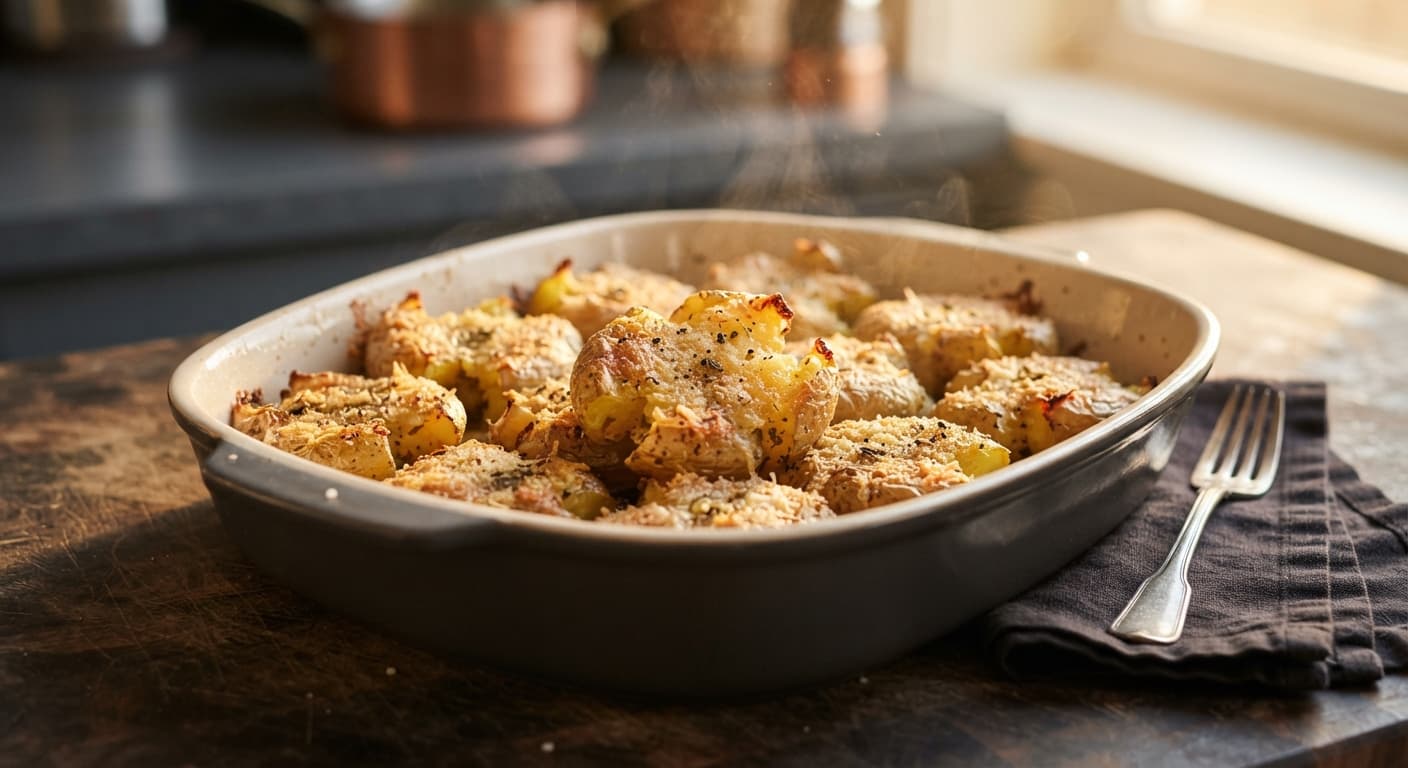 Crispy Parmesan Garlic Smashed Potatoes