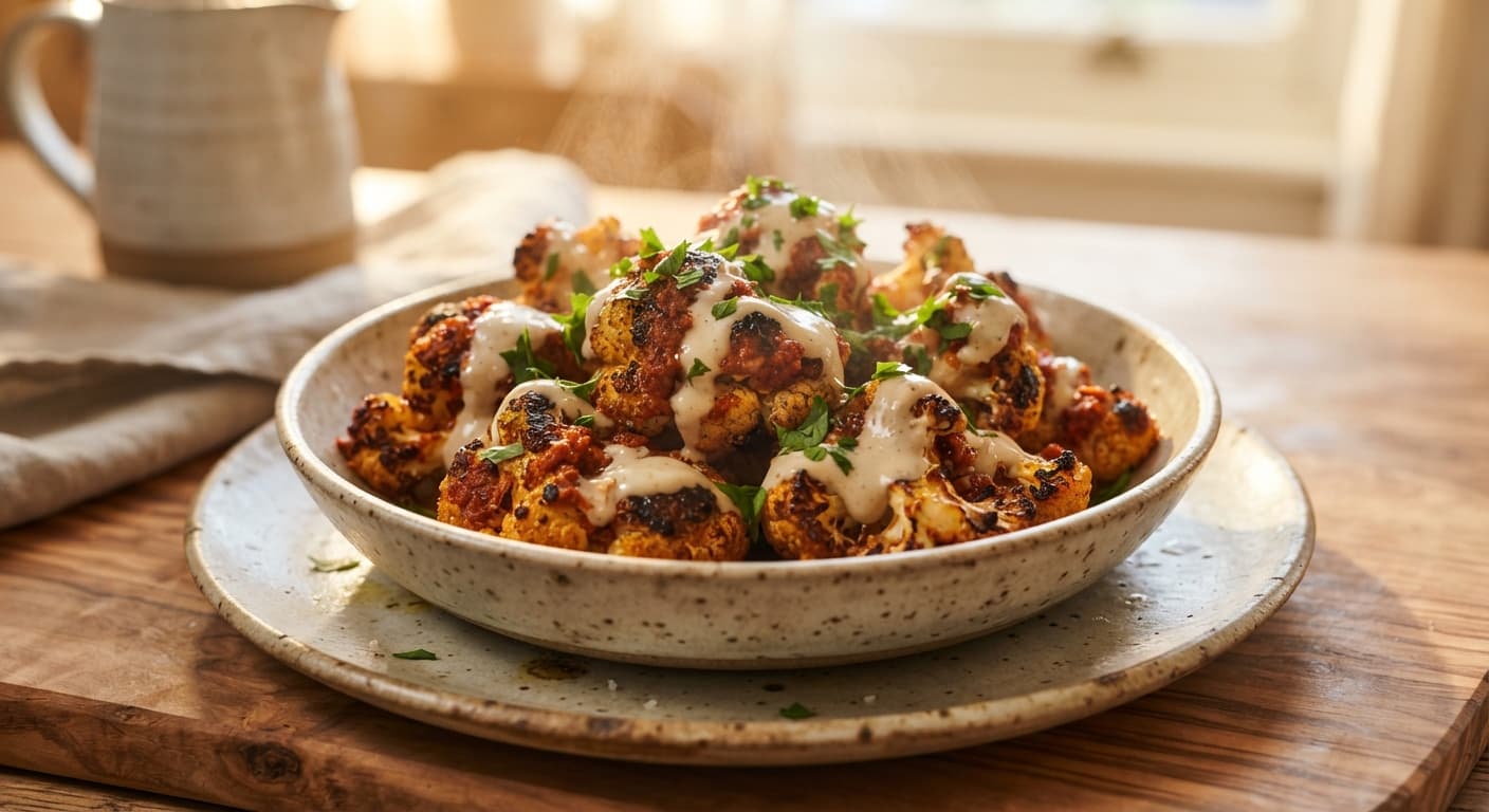 Harissa Roasted Cauliflower with Tahini Drizzle