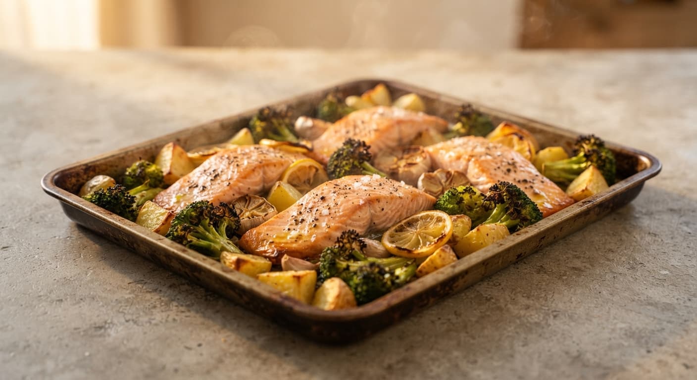 Salmon and Broccoli Traybake