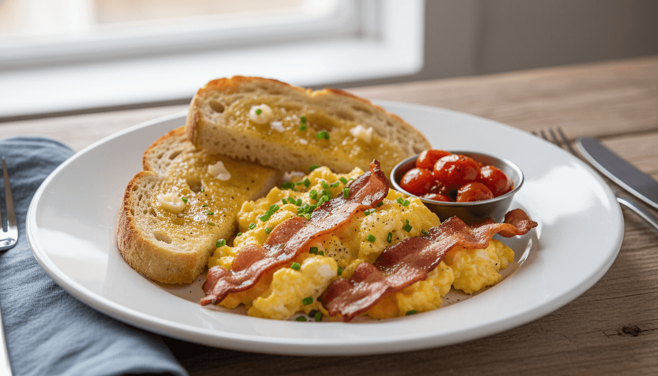 Savory Bacon and Egg Scramble with Toast