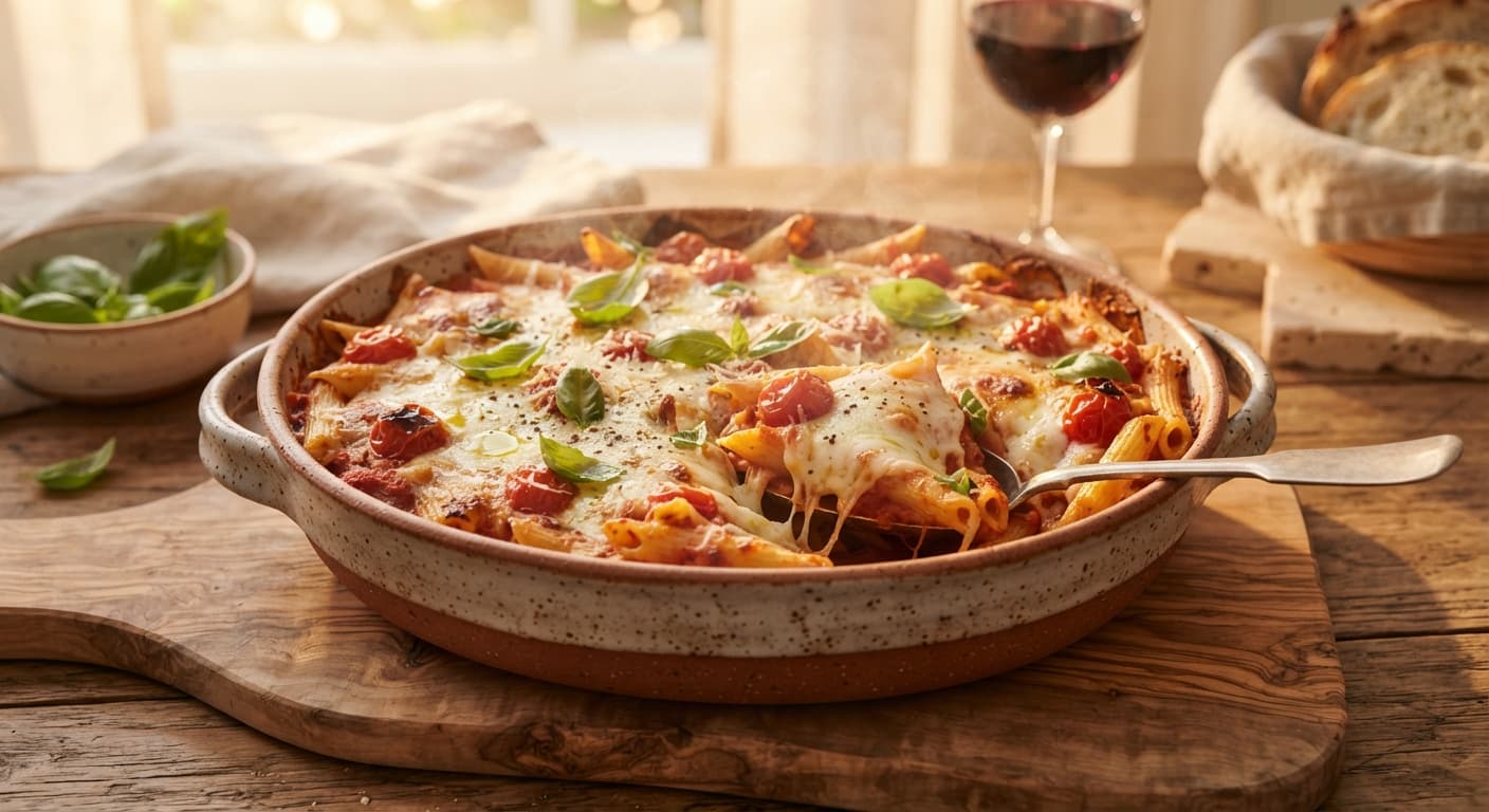Tomato and Mozzarella Pasta Bake