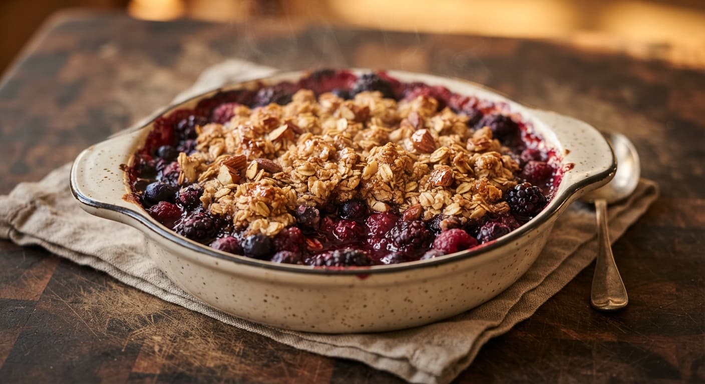 Warm Berry Crisp with Almond Oat Topping